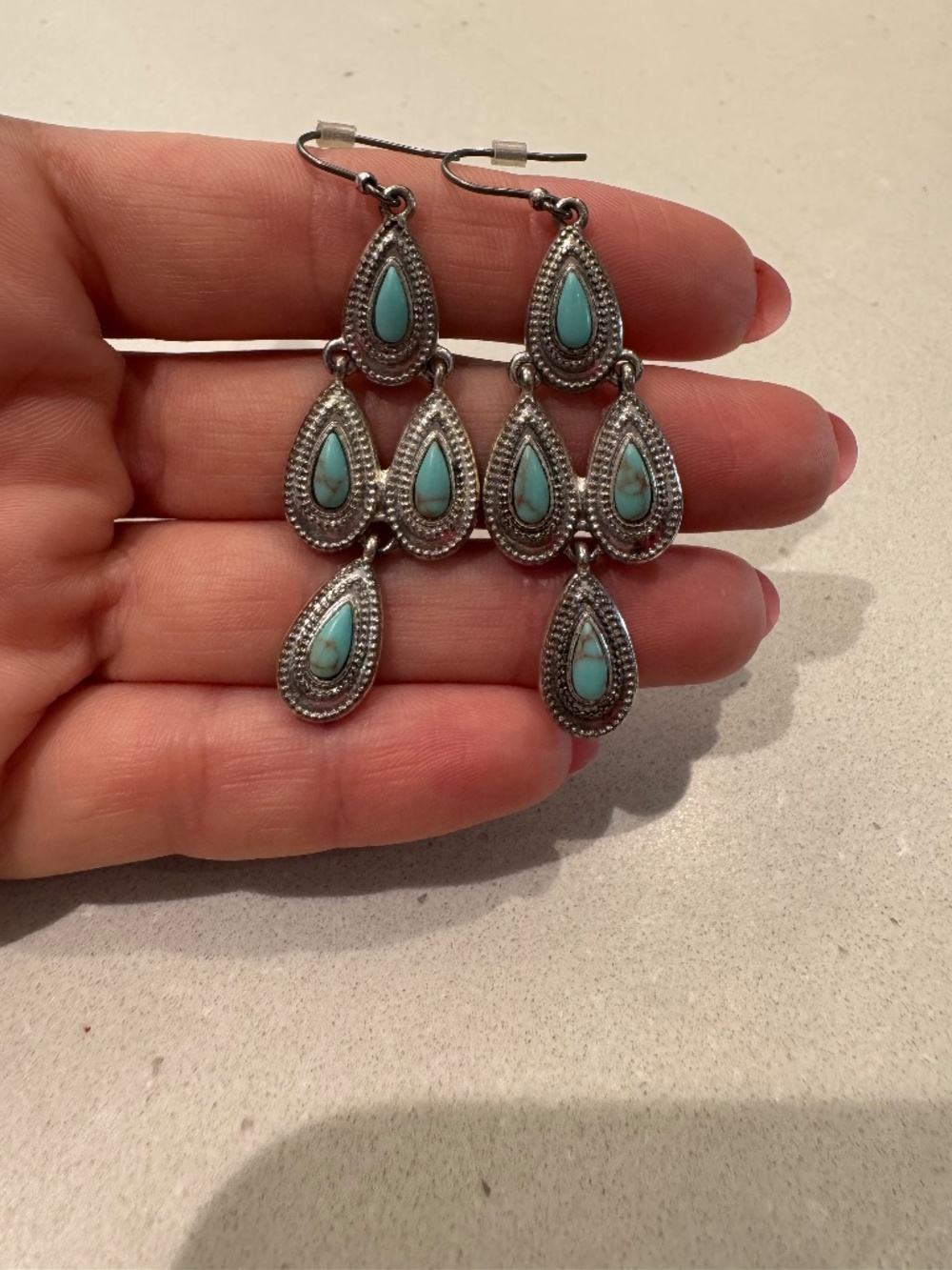 Faux turquoise dangling earrings